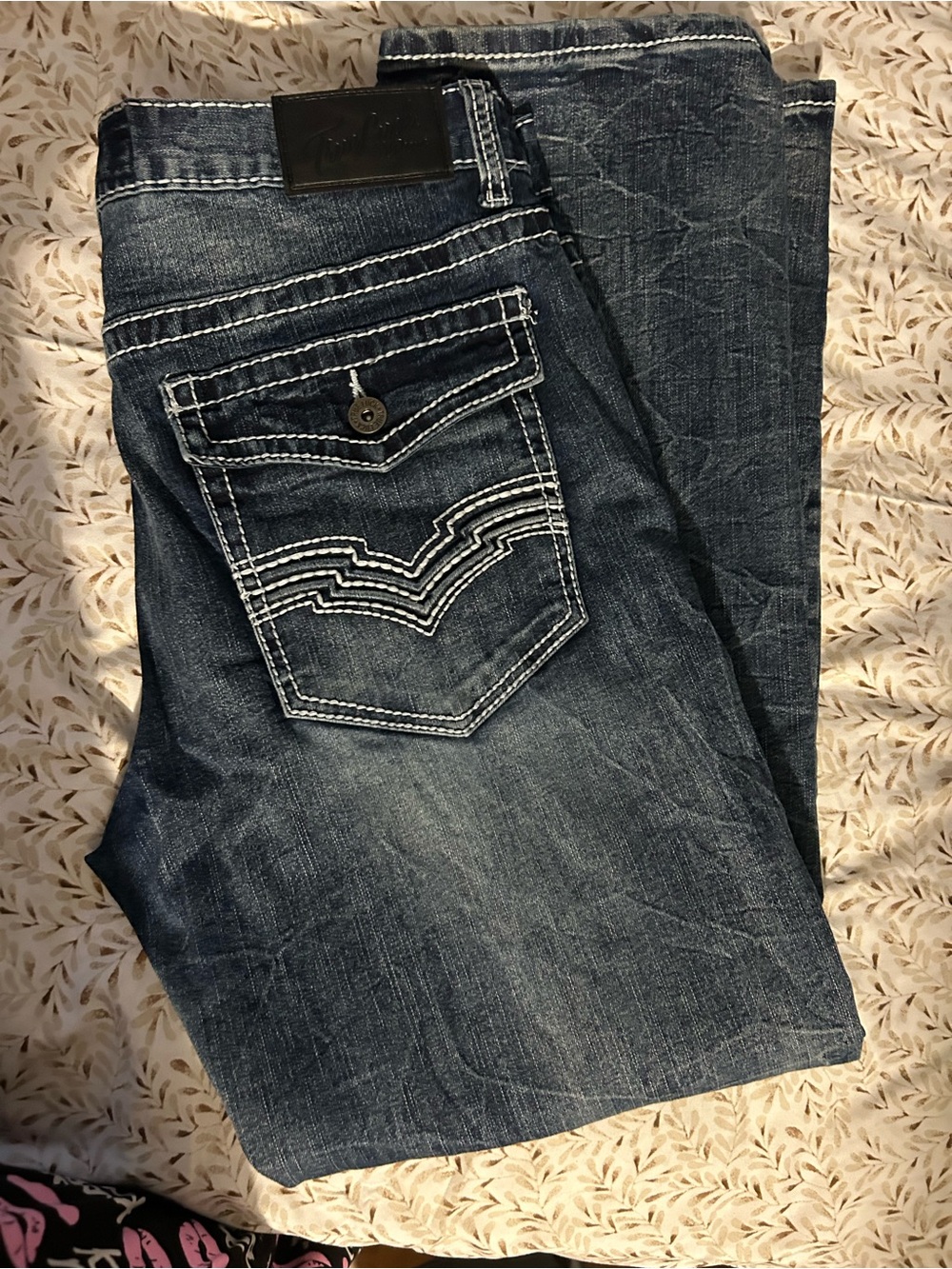 Men's Dark Blue Bootcut Jeans with Contrast Pocket Stitch
